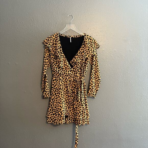 Free People Frenchi Leopard Wrap Mini Dress Size XS - Picture 3 of 8